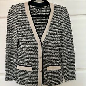 Ming Wang Black and Cream Textured Cardigan/Blazer